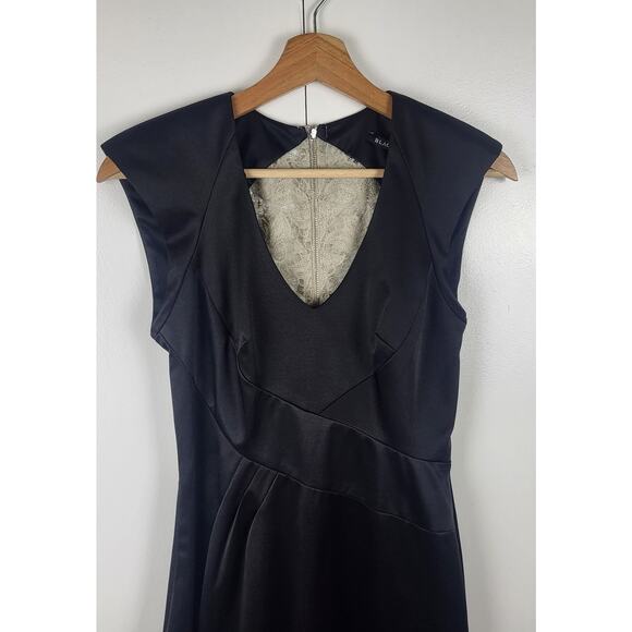 Black Halo Satin Jagger Sleeveless Contrast Lace Sheath Midi Dress | Size 4 - Picture 4 of 10